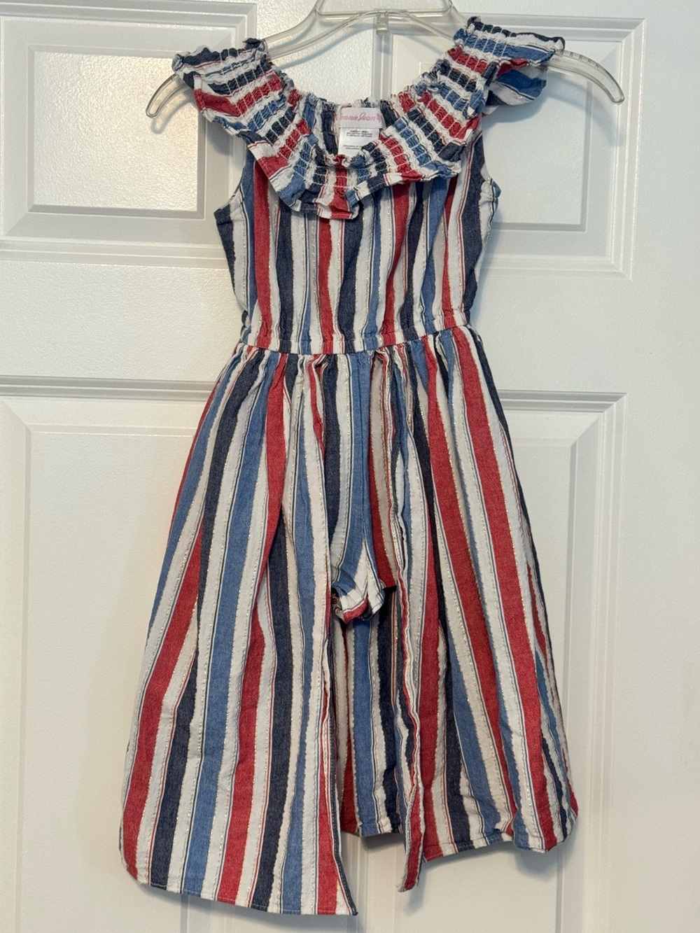 Bonnie Jean Red White Blue 4th Of July Americana Skirted Walk-Through Romper 4T